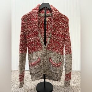 Wilfred Red and Gray Cardigan Sweater